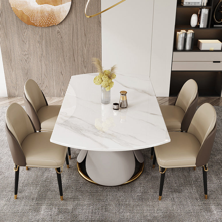 Modern Sintered Stone Dining Room Set Standard Height with Round Top and White Leg Dining Set