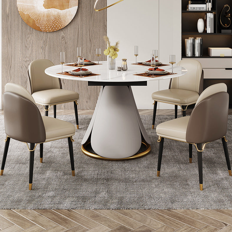 Modern Sintered Stone Dining Room Set Standard Height with Round Top and White Leg Dining Set