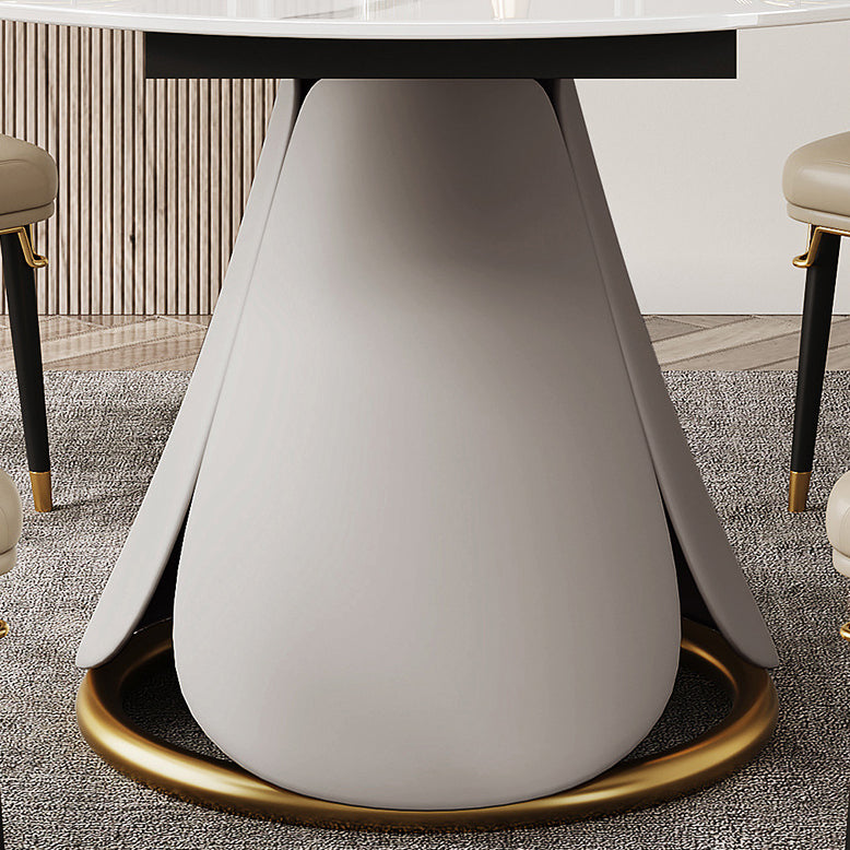 Modern Sintered Stone Dining Room Set Standard Height with Round Top and White Leg Dining Set