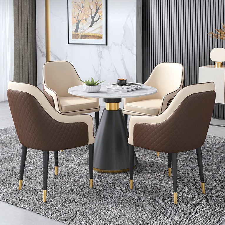 Glam Kitchen Dining Room Set Standard Height with Round Top and Metal Leg Dining Furniture