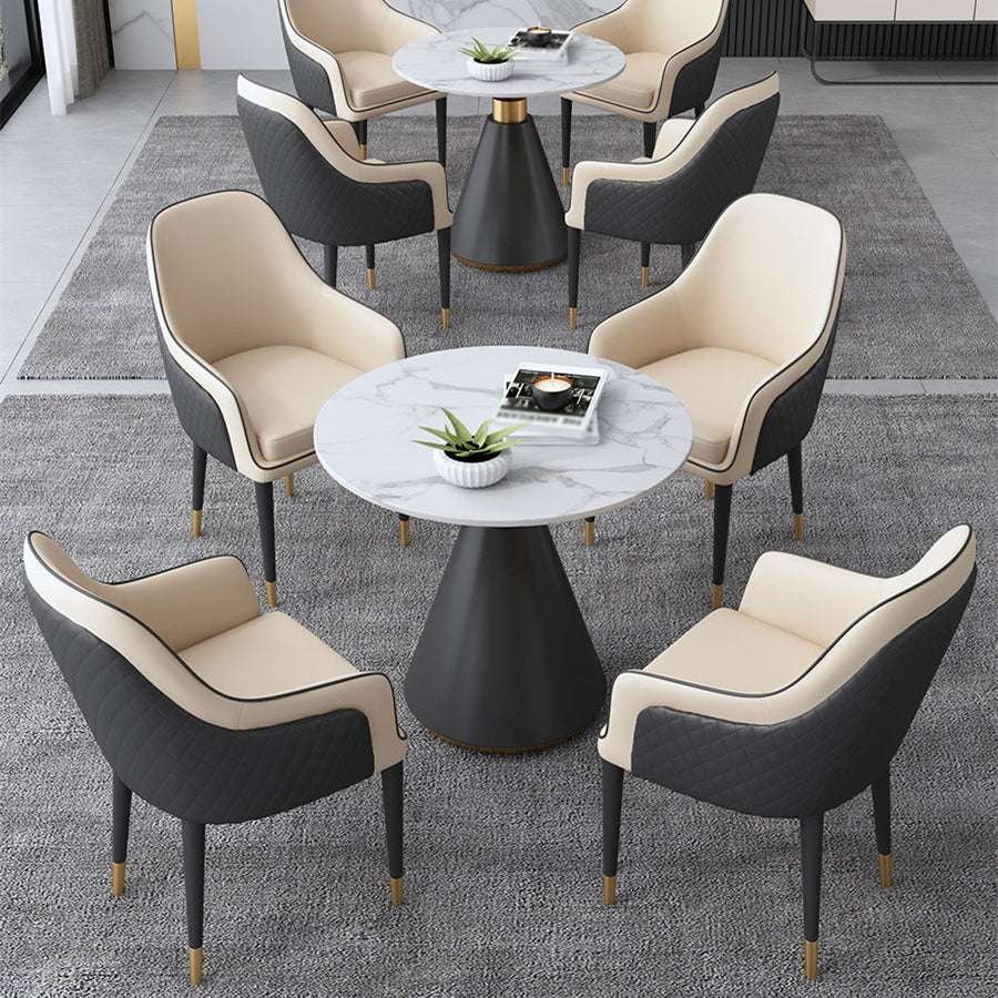 Glam Kitchen Dining Room Set Standard Height with Round Top and Metal Leg Dining Furniture