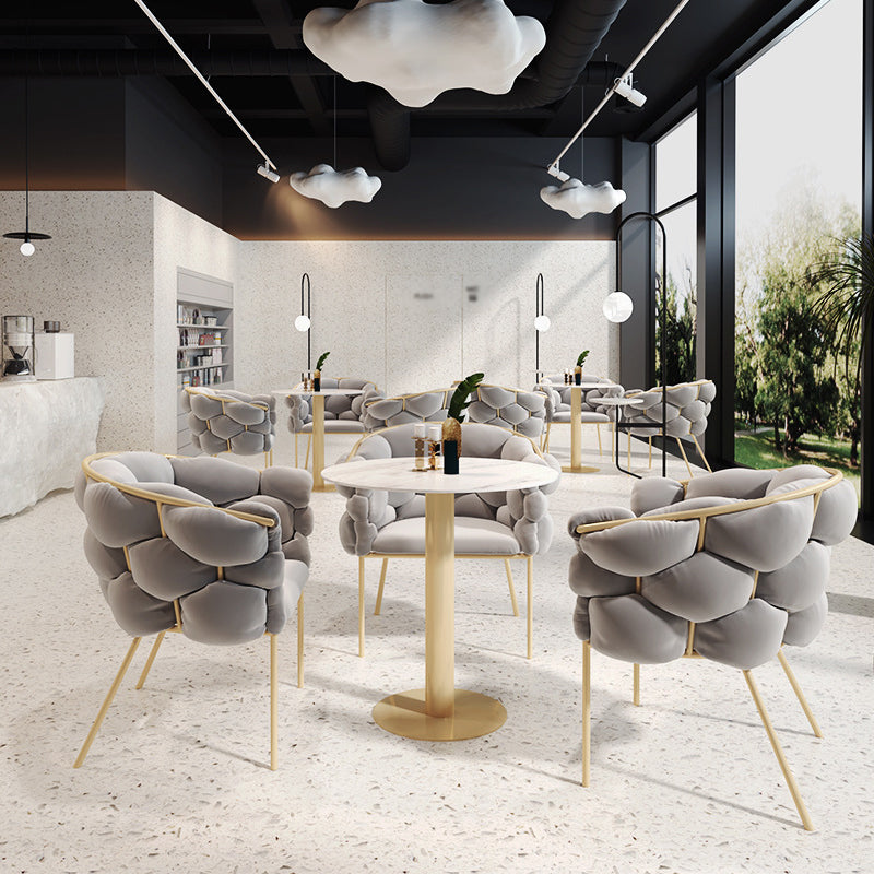 Glam Style Dining Room Set with Round Sintered Stone Top and Pedestal Base Dining Furniture