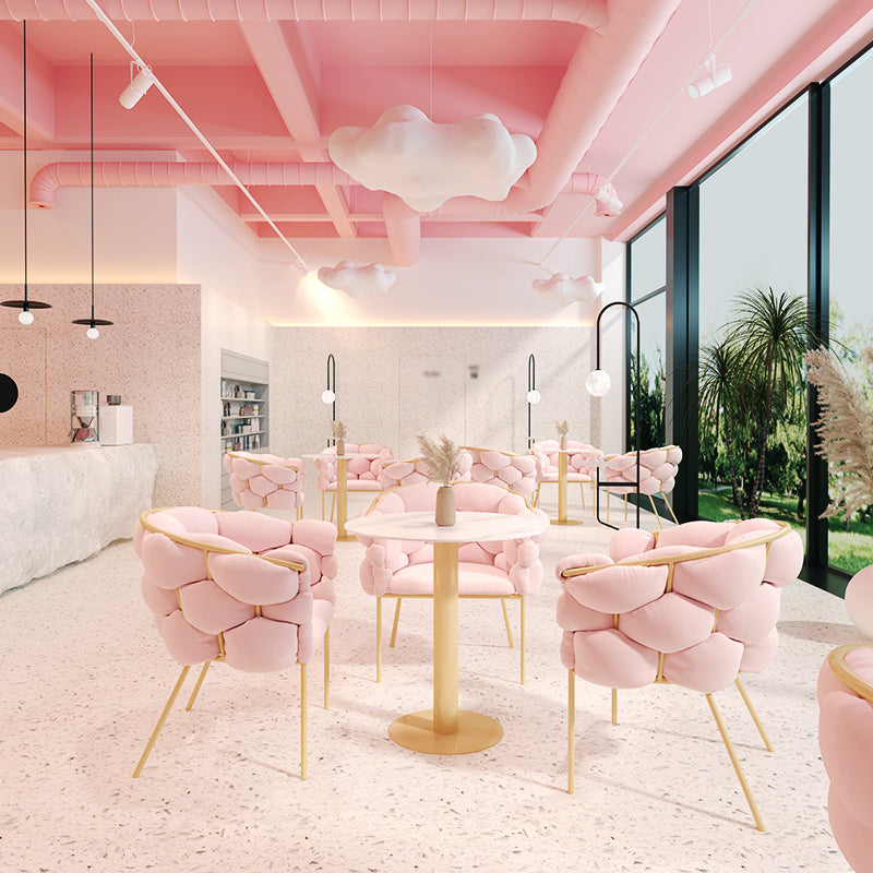 Glam Style Dining Room Set with Round Sintered Stone Top and Pedestal Base Dining Furniture