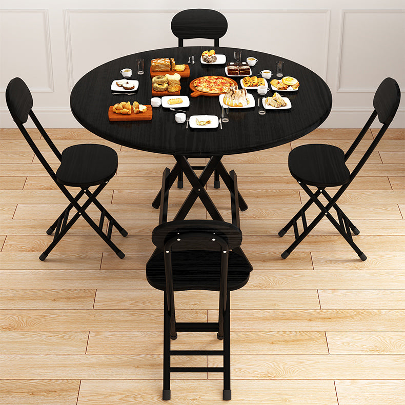 Contemporary Solid Wood Top Dining Room Set with Round Foldable Table Dinette Set