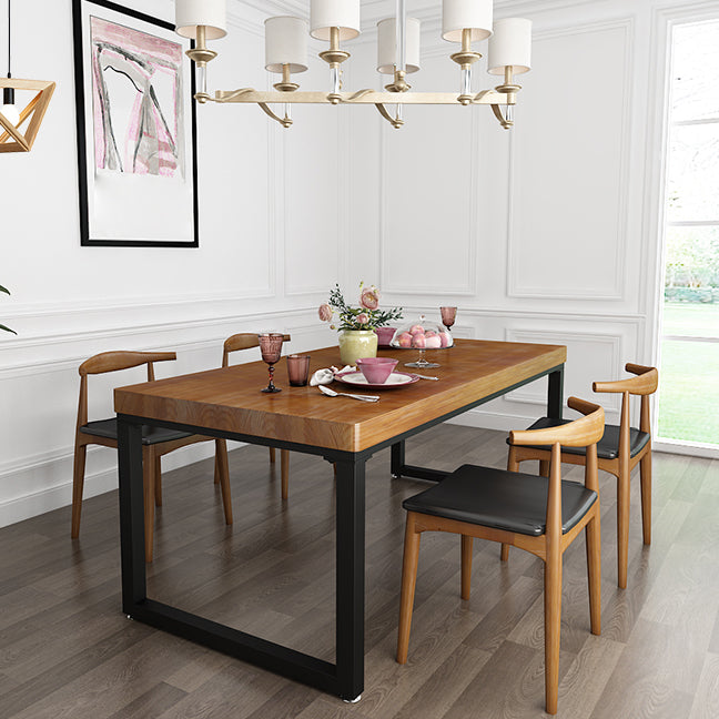 Industrial Solid Wood Top Dining Table Sets with Double Pedestal Base Dining Furniture for Home Use