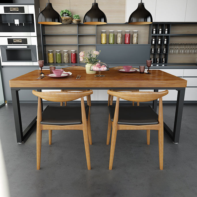 Industrial Solid Wood Top Dining Table Sets with Double Pedestal Base Dining Furniture for Home Use