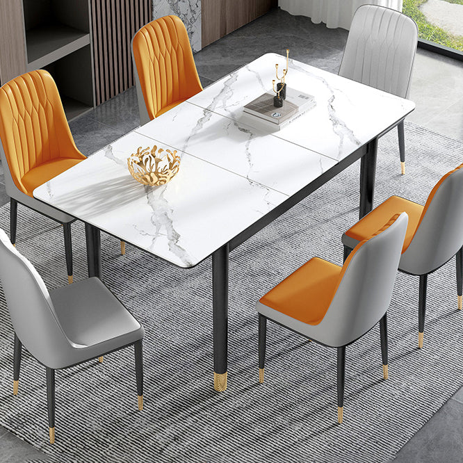 Rectangle Modern DiningRoomTableSet Sintered Stone Top DiningSet with Metallic 4 Legs Base