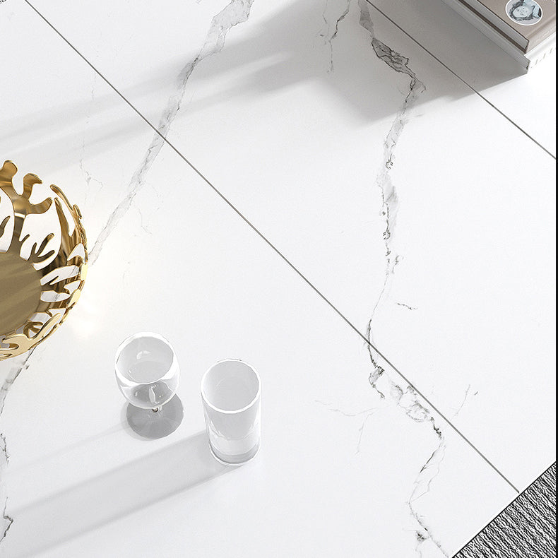 Rectangle Modern DiningRoomTableSet Sintered Stone Top DiningSet with Metallic 4 Legs Base