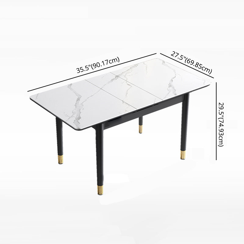 Rectangle Modern DiningRoomTableSet Sintered Stone Top DiningSet with Metallic 4 Legs Base