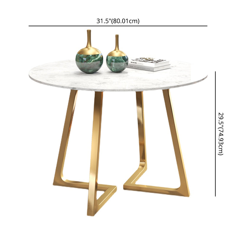 Scandinavian Round DiningRoomTableSet with Sintered Stone Dinette Set with Metal Pedestal Base