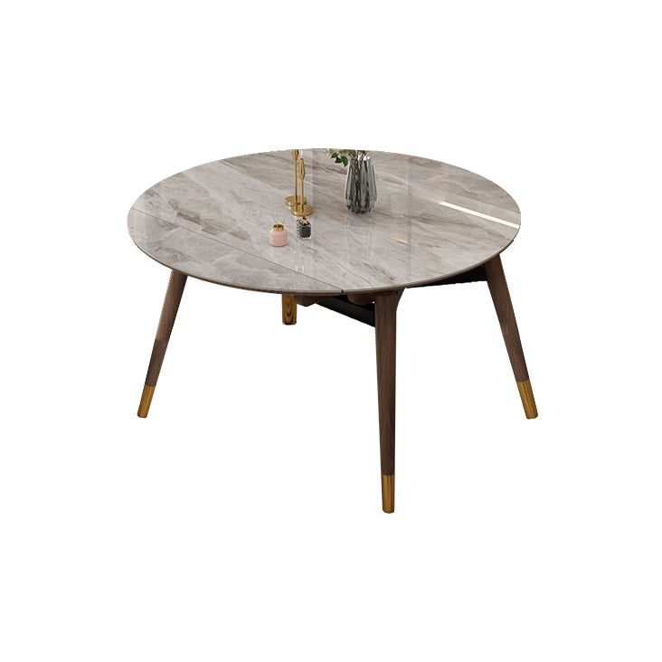 Contemporary Style Sintered Stone Dining Table with Grey Self-Storing Leaf and 4 Legs Base
