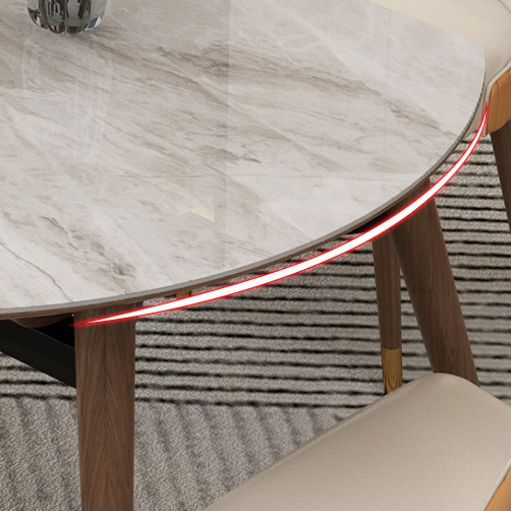 Contemporary Style Sintered Stone Dining Table with Grey Self-Storing Leaf and 4 Legs Base