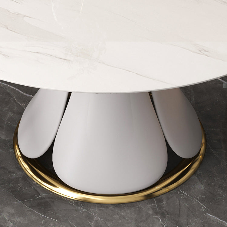 Contemporary Style Sintered Stone Dining Table with Built-in Storage Layer and Pedestal Base