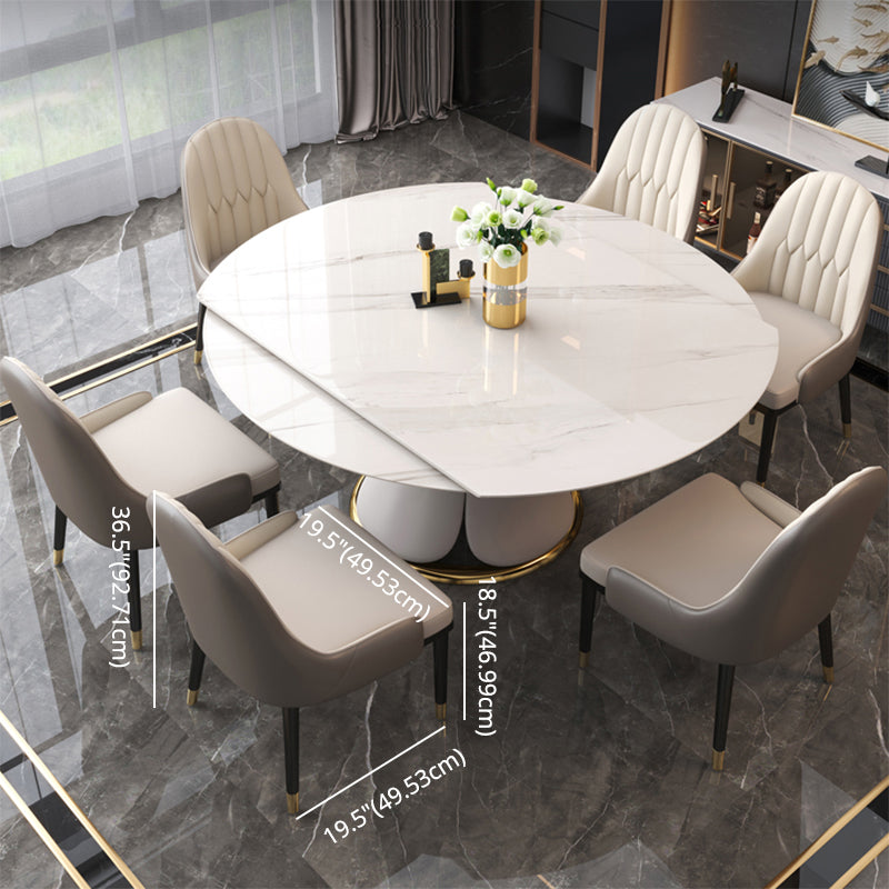 Contemporary Style Sintered Stone Dining Table with Built-in Storage Layer and Pedestal Base