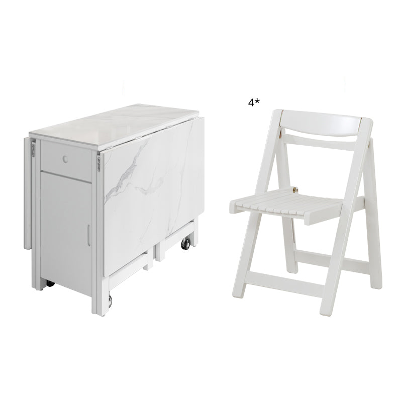 Contemporary Style Sintered Stone Dining Table with White Removable Leaf and Trestle Base