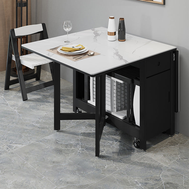 Mesa de comedor de piedra sinterizada de estilo contemporáneo con hoja blanca y base de caballete