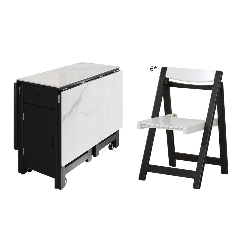 Mesa de comedor de piedra sinterizada de estilo contemporáneo con hoja blanca y base de caballete