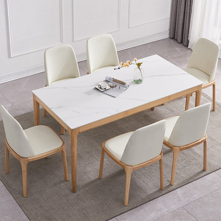 Dining Room Set Minimalist with Solid Wood Table and Upholstered Chairs