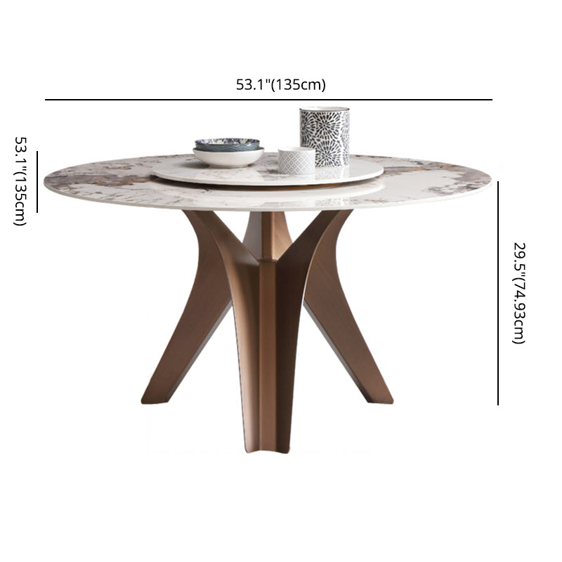 Nordic Sintered Stone Table Set of 5/7 with Rotatable Round Table Dining Set with Leather Chairs