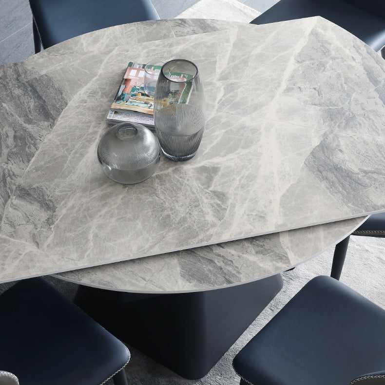 Mesa de comedor de piedra sinterizada redonda plegable de 5/7 con base de comedor nórdico de base de metal para restaurante