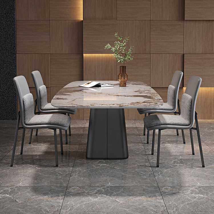 Modern de mesa de piedra sinterizada de 5/7 con mesa de comedor de mesa rectangular con sillas de cuero de tela