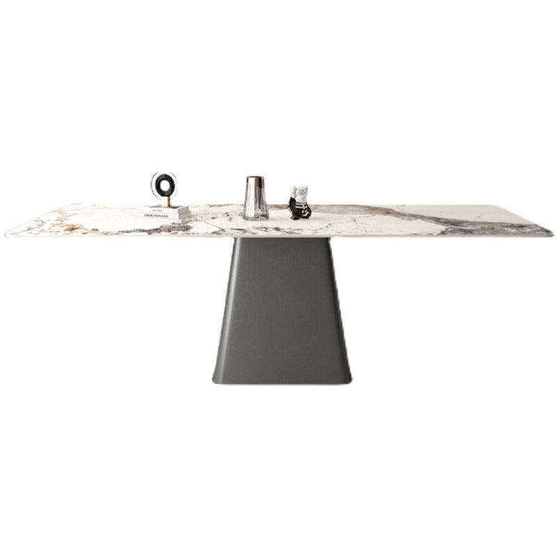 Modern de mesa de piedra sinterizada de 5/7 con mesa de comedor de mesa rectangular con sillas de cuero de tela