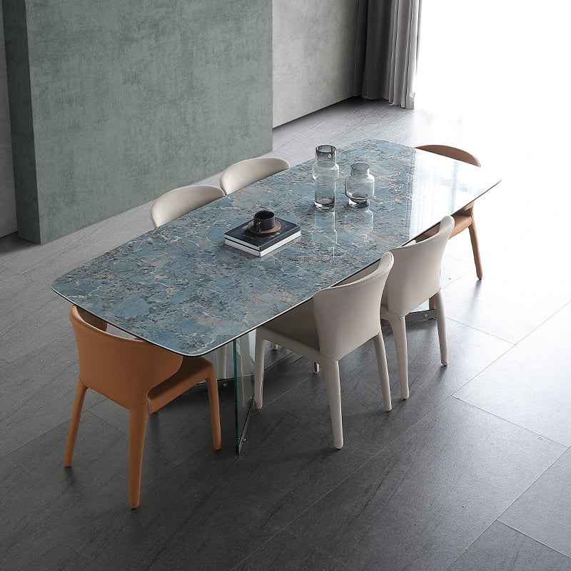 Blau Rechteck Sintered Stone Esstisch für 4/6 mit Glasbasis -Ess -Set für Restaurant