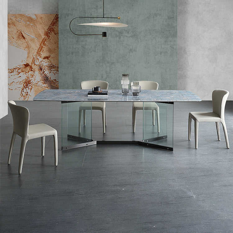 Blau Rechteck Sintered Stone Esstisch für 4/6 mit Glasbasis -Ess -Set für Restaurant