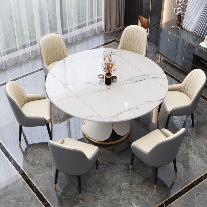 Nordic Round Sintered Stone Dining Table of 5/7 with Metal Base Foldable Dining Set for Restaurant