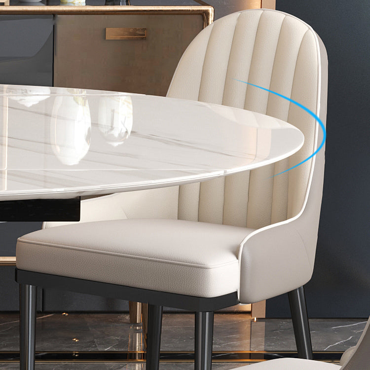 Nordic Round Sintered Stone Dining Table of 5/7 with Metal Base Foldable Dining Set for Restaurant