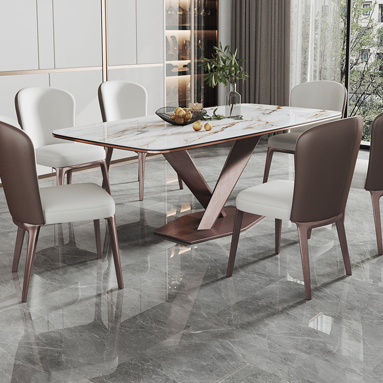 Minimalist Rectangle Sintered Stone Dining Table of 5/7 with Pedestal Base Dining Set for Restaurant
