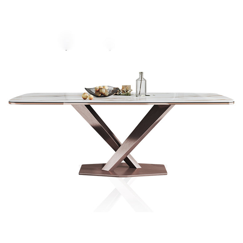 Minimalist Rectangle Sintered Stone Dining Table of 5/7 with Pedestal Base Dining Set for Restaurant