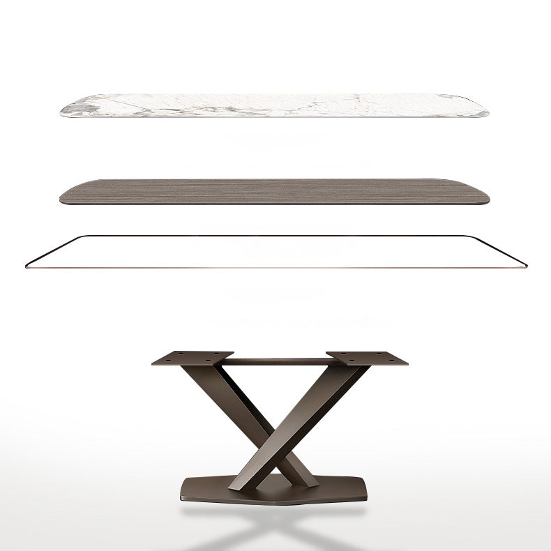 Minimalist Rectangle Sintered Stone Dining Table of 5/7 with Pedestal Base Dining Set for Restaurant