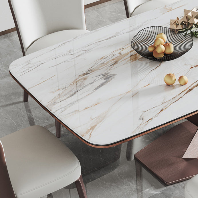 Minimalist Rectangle Sintered Stone Dining Table of 5/7 with Pedestal Base Dining Set for Restaurant