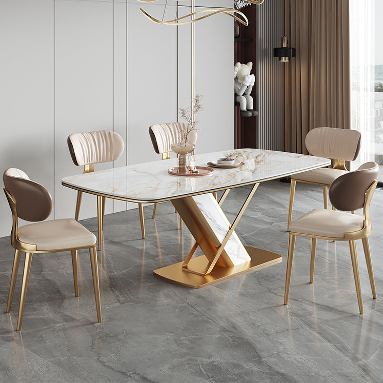 Dining Room Set Modern Sintered Stone Table with Gold Metal Base Rectangle Dining Set for Restaurant