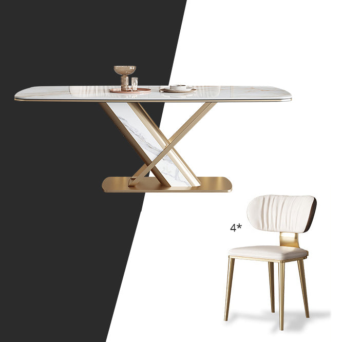 Dining Room Set Modern Sintered Stone Table with Gold Metal Base Rectangle Dining Set for Restaurant