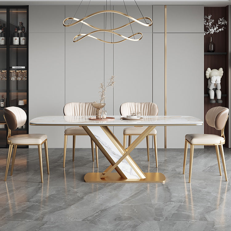 Dining Room Set Modern Sintered Stone Table with Gold Metal Base Rectangle Dining Set for Restaurant