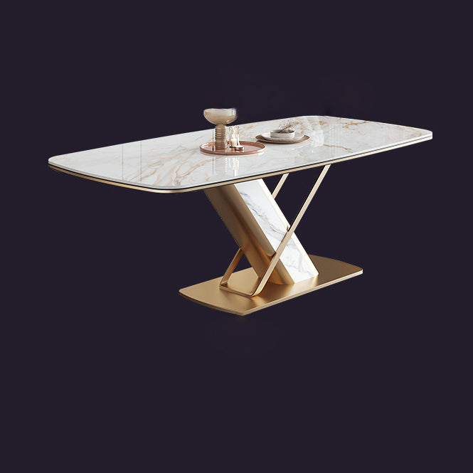 Dining Room Set Modern Sintered Stone Table with Gold Metal Base Rectangle Dining Set for Restaurant