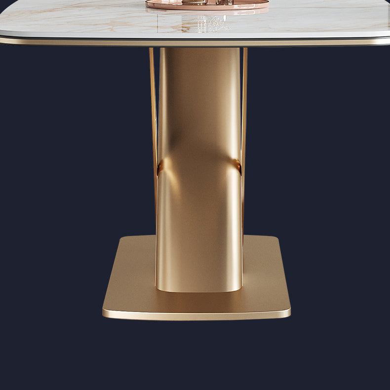 Dining Room Set Modern Sintered Stone Table with Gold Metal Base Rectangle Dining Set for Restaurant