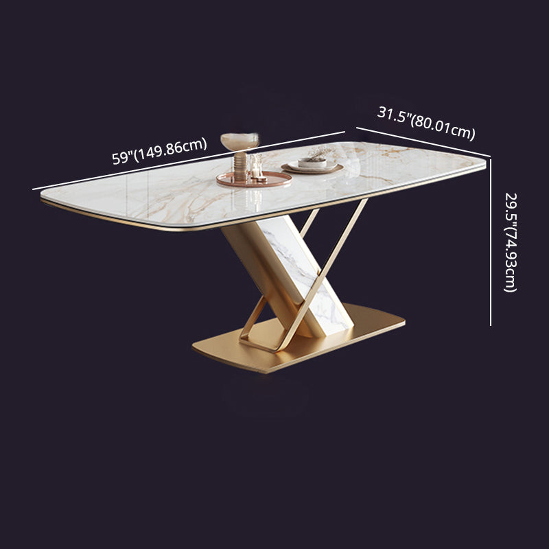 Dining Room Set Modern Sintered Stone Table with Gold Metal Base Rectangle Dining Set for Restaurant