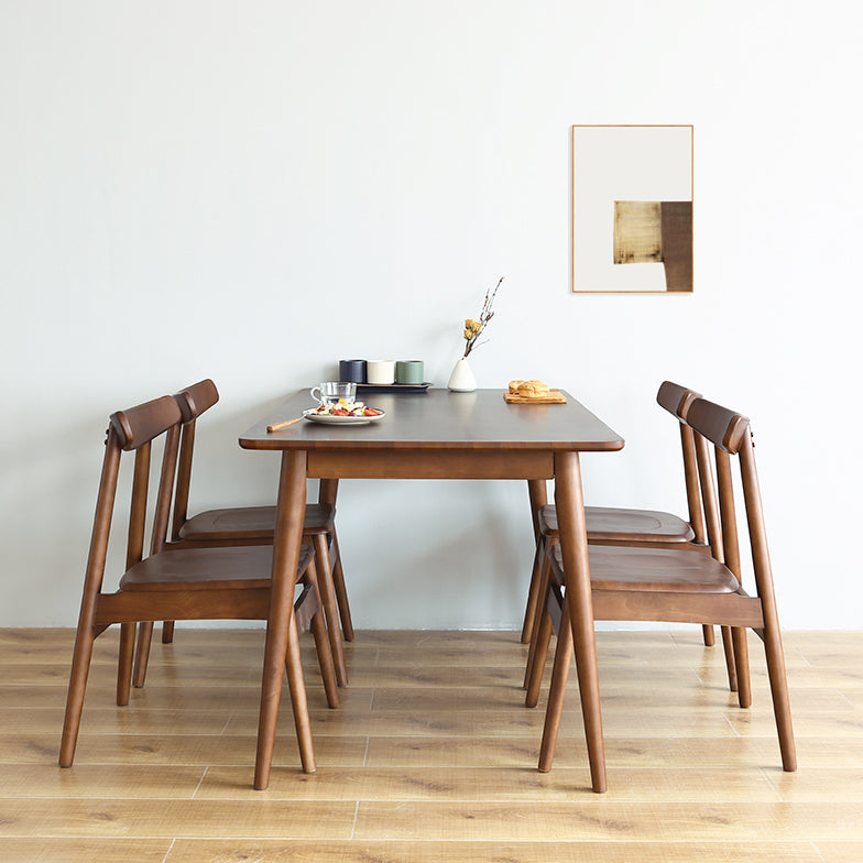 Minimalist Standard Khaki Dining Set Rectangle Shape Solid Wood Dining Set with 4 Legs Base