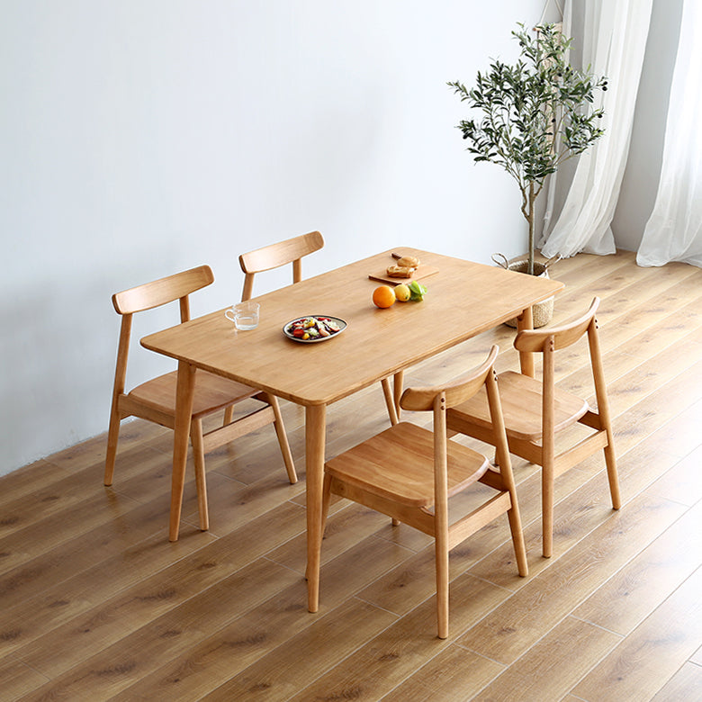 Minimalist Standard Khaki Dining Set Rectangle Shape Solid Wood Dining Set with 4 Legs Base
