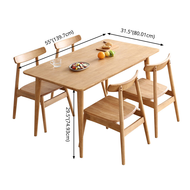 Minimalist Standard Khaki Dining Set Rectangle Shape Solid Wood Dining Set with 4 Legs Base