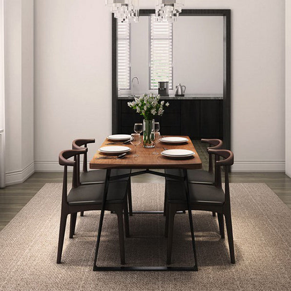 Contemporary Solid Wood Rectangle Shape Dining Set Kitchen Standard Dining Set with Double Pedestal