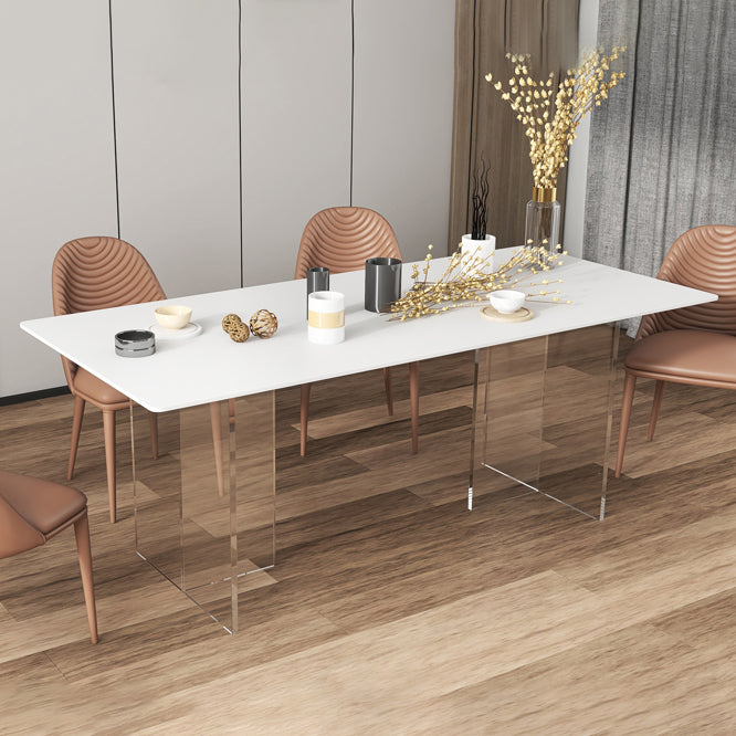 Minimalist Rectangle Shape White Dining Set Sintered Stone Kitchen Dining Set with Double Pedestal