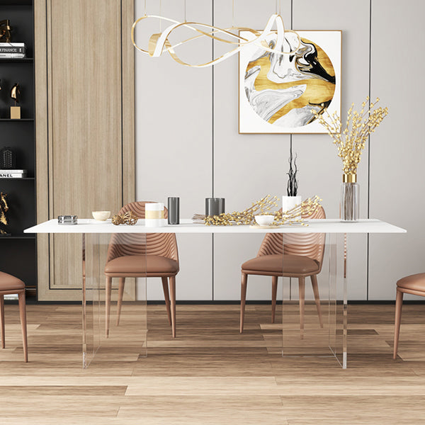 Minimalist Rectangle Shape White Dining Set Sintered Stone Kitchen Dining Set with Double Pedestal