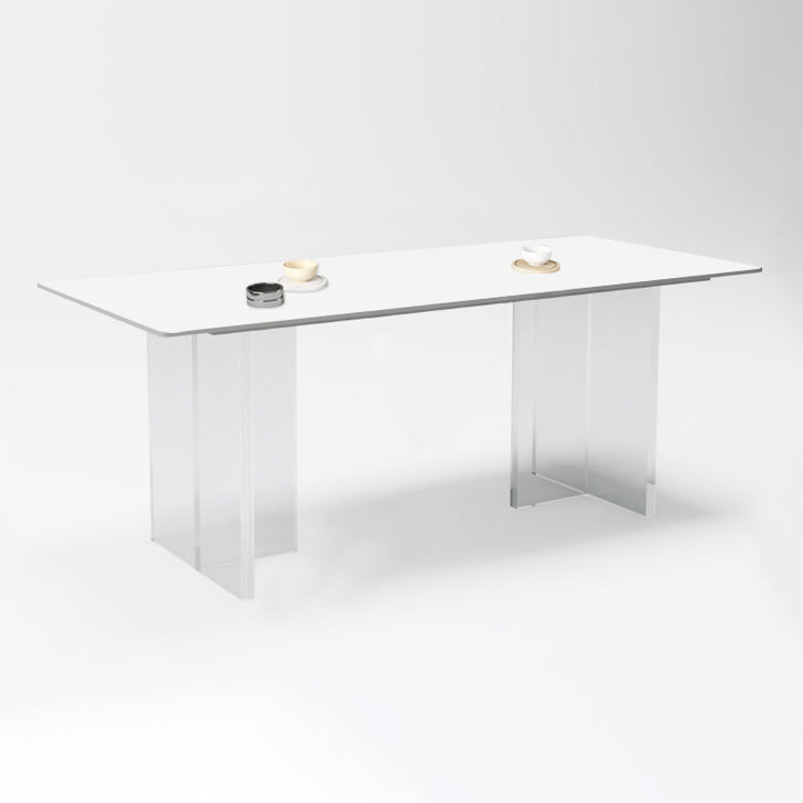 Minimalist Rectangle Shape White Dining Set Sintered Stone Kitchen Dining Set with Double Pedestal