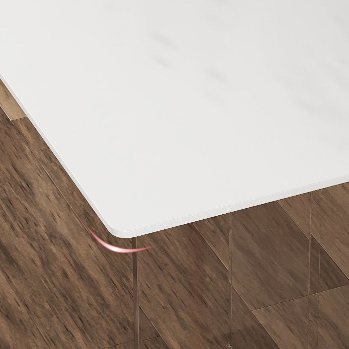 Minimalist Rectangle Shape White Dining Set Sintered Stone Kitchen Dining Set with Double Pedestal