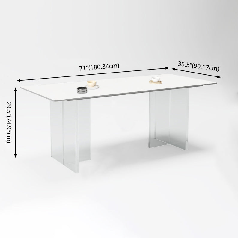 Minimalist Rectangle Shape White Dining Set Sintered Stone Kitchen Dining Set with Double Pedestal