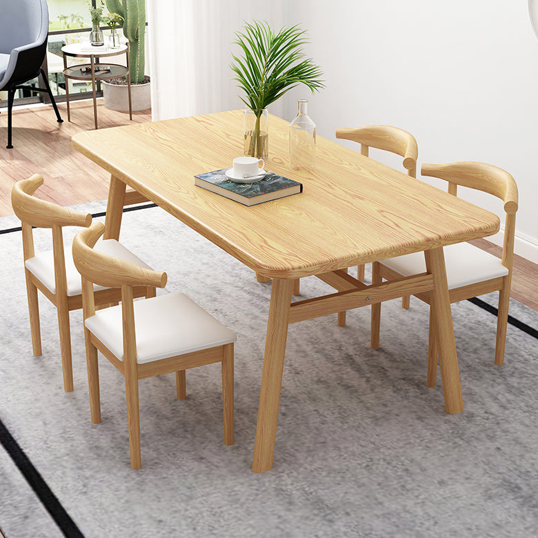 Modern Fixed Solid Wood Dining Room Table with 4 Wood Legs Kitchen Dining Set